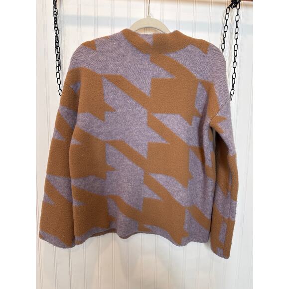 Ann Taylor Houndstooth Jacquard Mock Neck Sweater Brown Pullover Womens Size XS - Picture 3 of 7